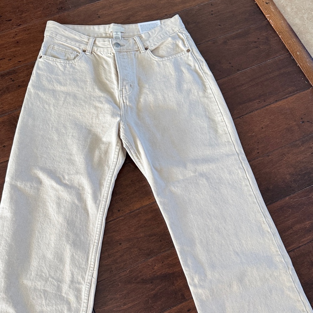 Cream Straight-Leg Jeans